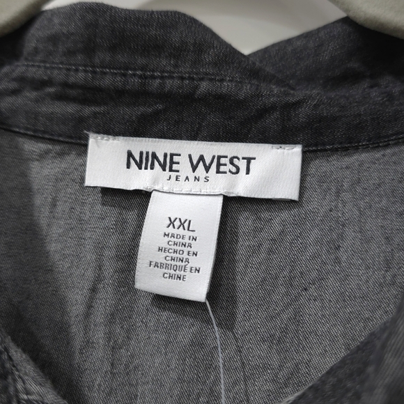 NINE WEST Classic Black Denim Fit And Flare Button-Up Long Sleeve Dress, XXL - Picture 6 of 15